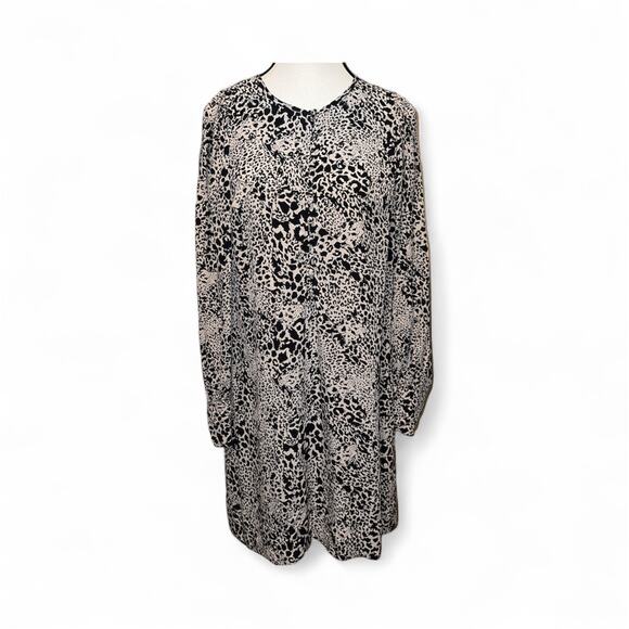 Rebecca Taylor Leopard 100% Silk A-Line Long Sleeve Button Up Shift Dress Size 8 - Picture 3 of 16
